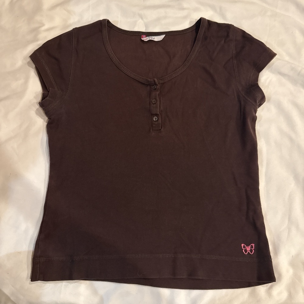 Brown Short Sleeve Henley Top